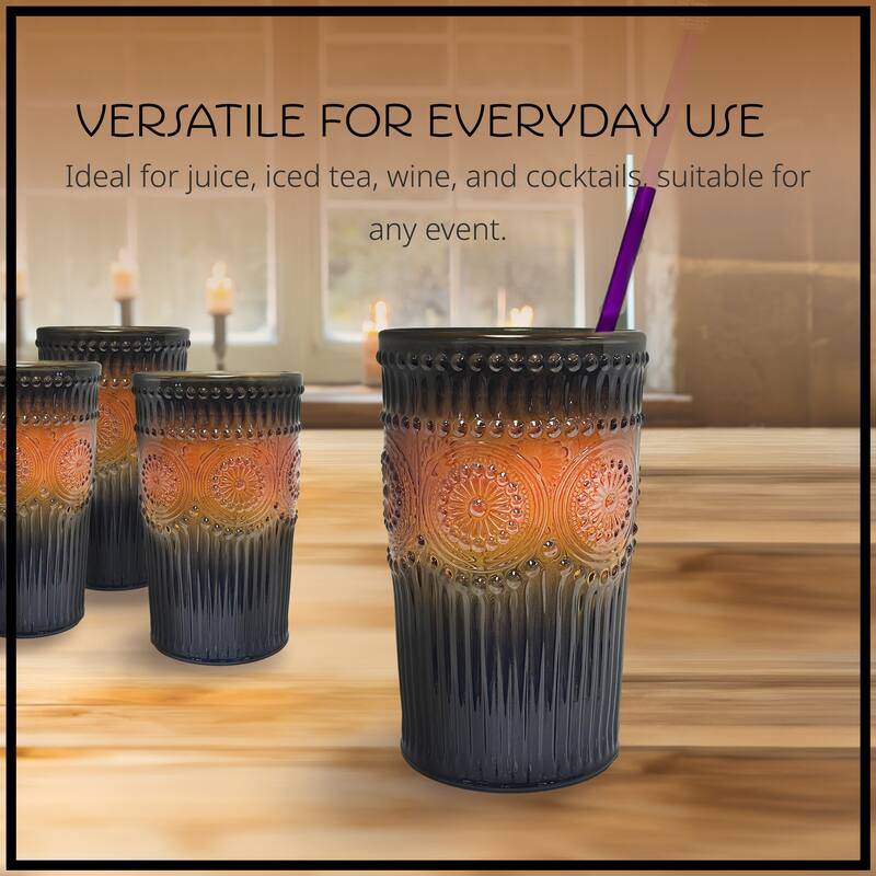 Artland Set of 4 Orange and Black Highball Glasses - 11.5 oz