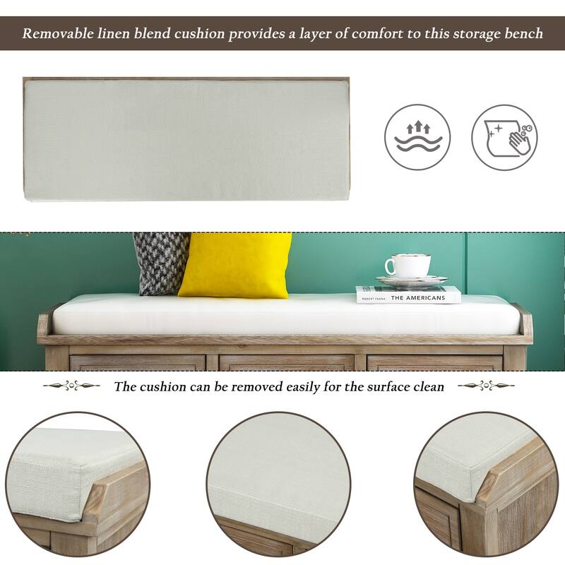 Storage Bench with Drawers and Rattan Baskets Entryway Shoe Bench
