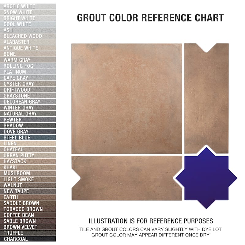 Merola Tile Argile Bordeaux Ferrara with Losanga and Blue Star 24-5/8" x 24-5/8" Porcelain Floor and Wall Tile - Kit ( 4 Tiles)