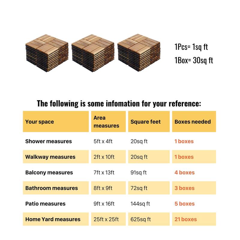 30 Pieces 12"x12" Wood Deck Tiles Outdoor Patio Flooring Waterproof Anti-Mildew DIY