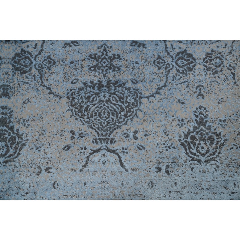 Machine Made Oriental Polyester Carpet Geometric Greys & Charcoal Distressed Area Rug - 7' 5'' X 5' 2''