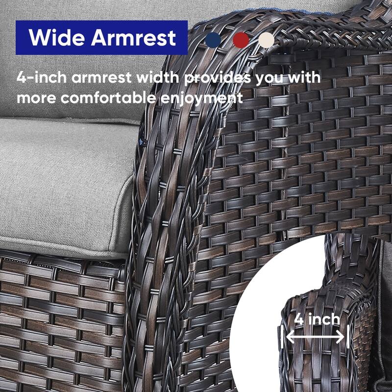 Gymojoy 5-Piece Outdoor Wicker Patio Furniture with Fire Pit Table, Rattan Coversation Set with Water Resistant Thick Cushions