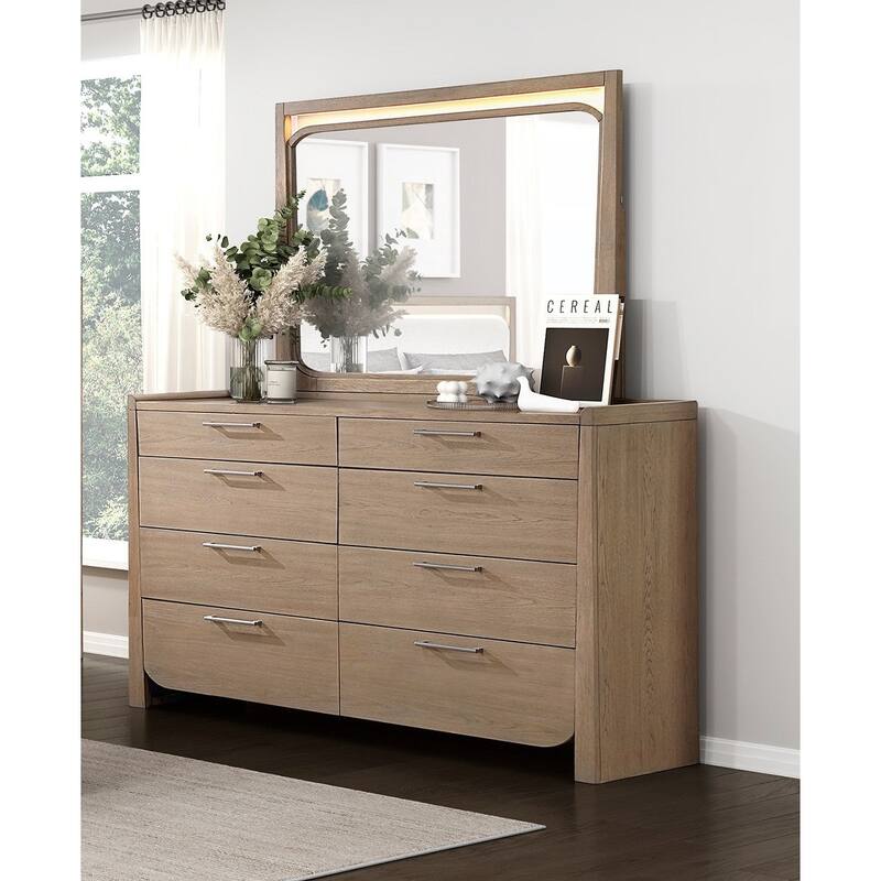 Light Brown Finish LED Bedroom Set Contemporary Design Furniture