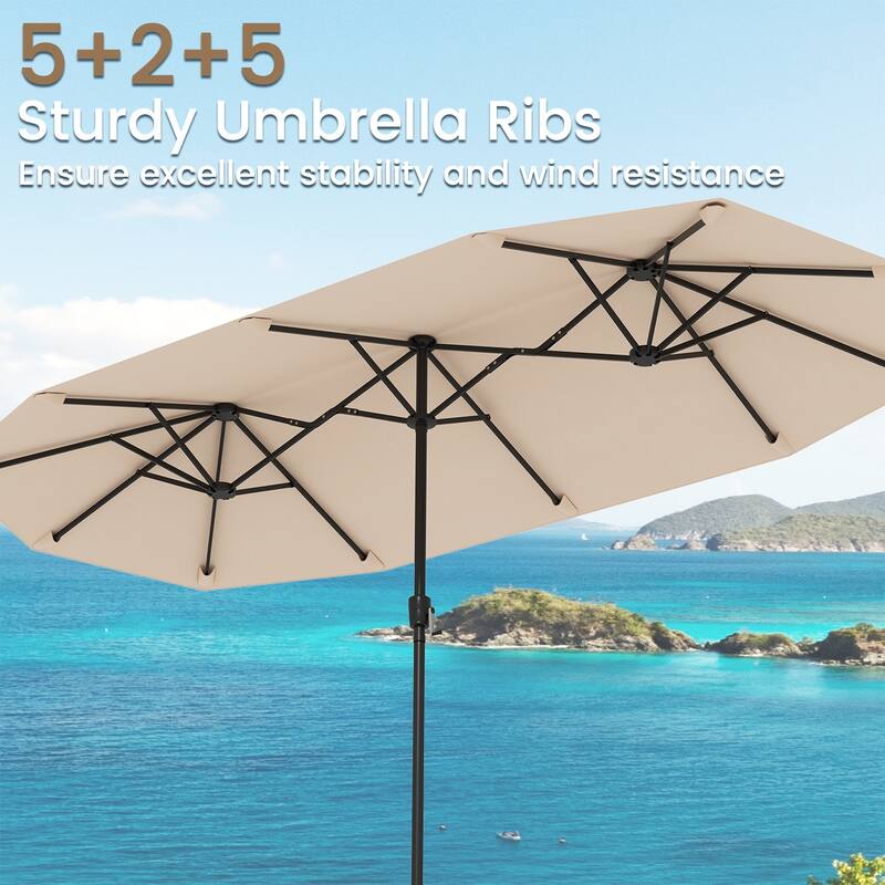 Polyester Double-Sided Patio Umbrella with Crank Handle