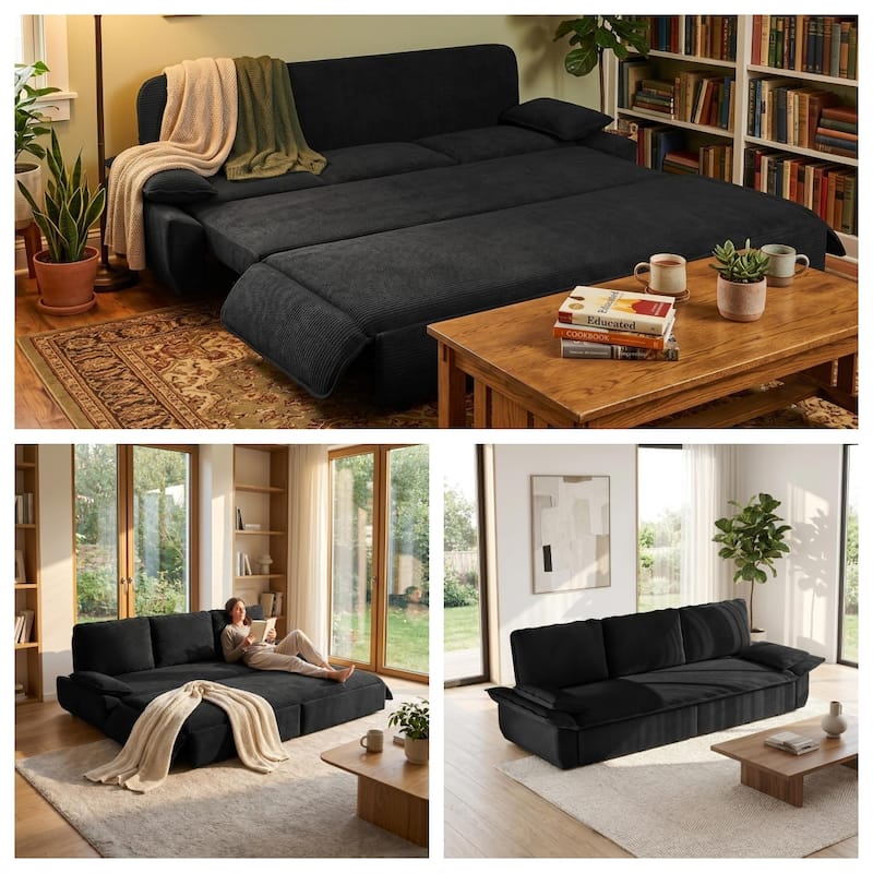 Homy Casa 73.2''/94.5" Queen/King Pull Out Sofa Bed, 3-in-1 Corduroy/Velvet Sleeper Couch