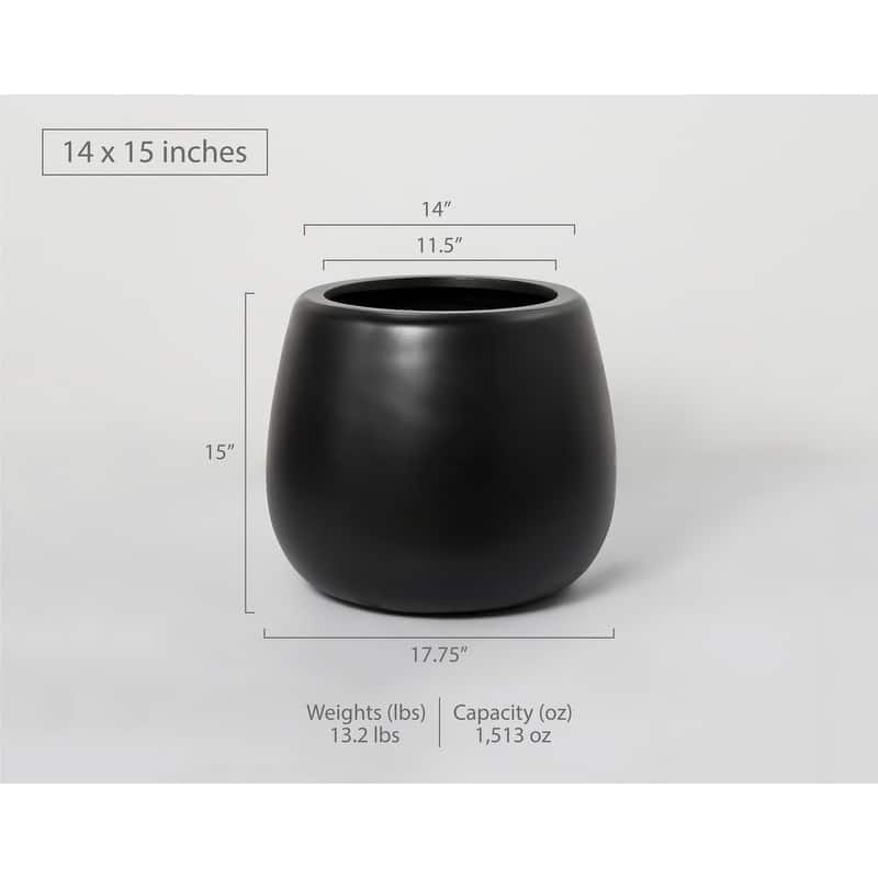 Short Narrow Mouth Globe 1- Piece Fiber Stone Round Planter Pot