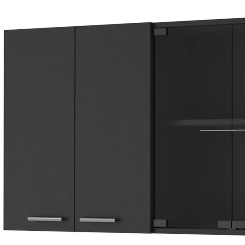 HomeRoots 59" Black Wood Wall Mounted China Cabinet With Six Doors