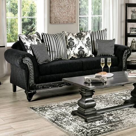 Furniture of America Dresen Traditional Black Chenille Cushioned Sofa