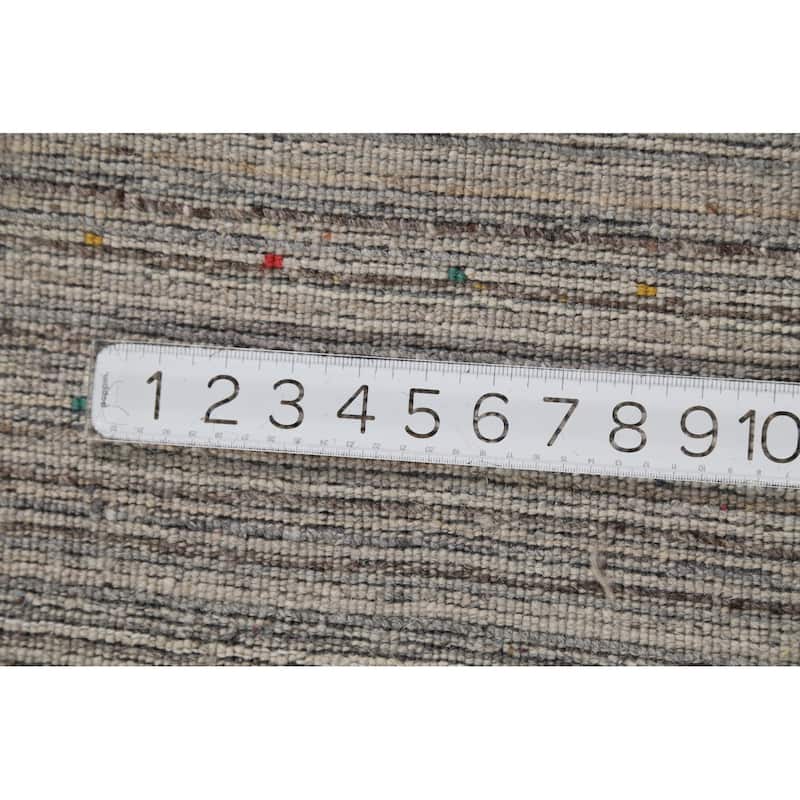 Striped Gabbeh Square Rug Hand-Knotted Gray Wool Carpet - 7'11"x 7'11"