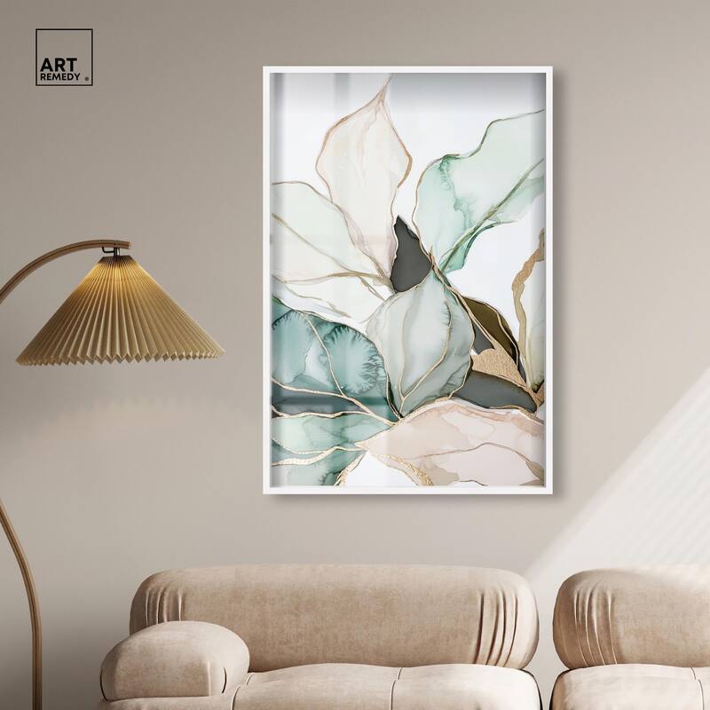 Pastel Leaves with Gold III Shadowbox by Art Remedy