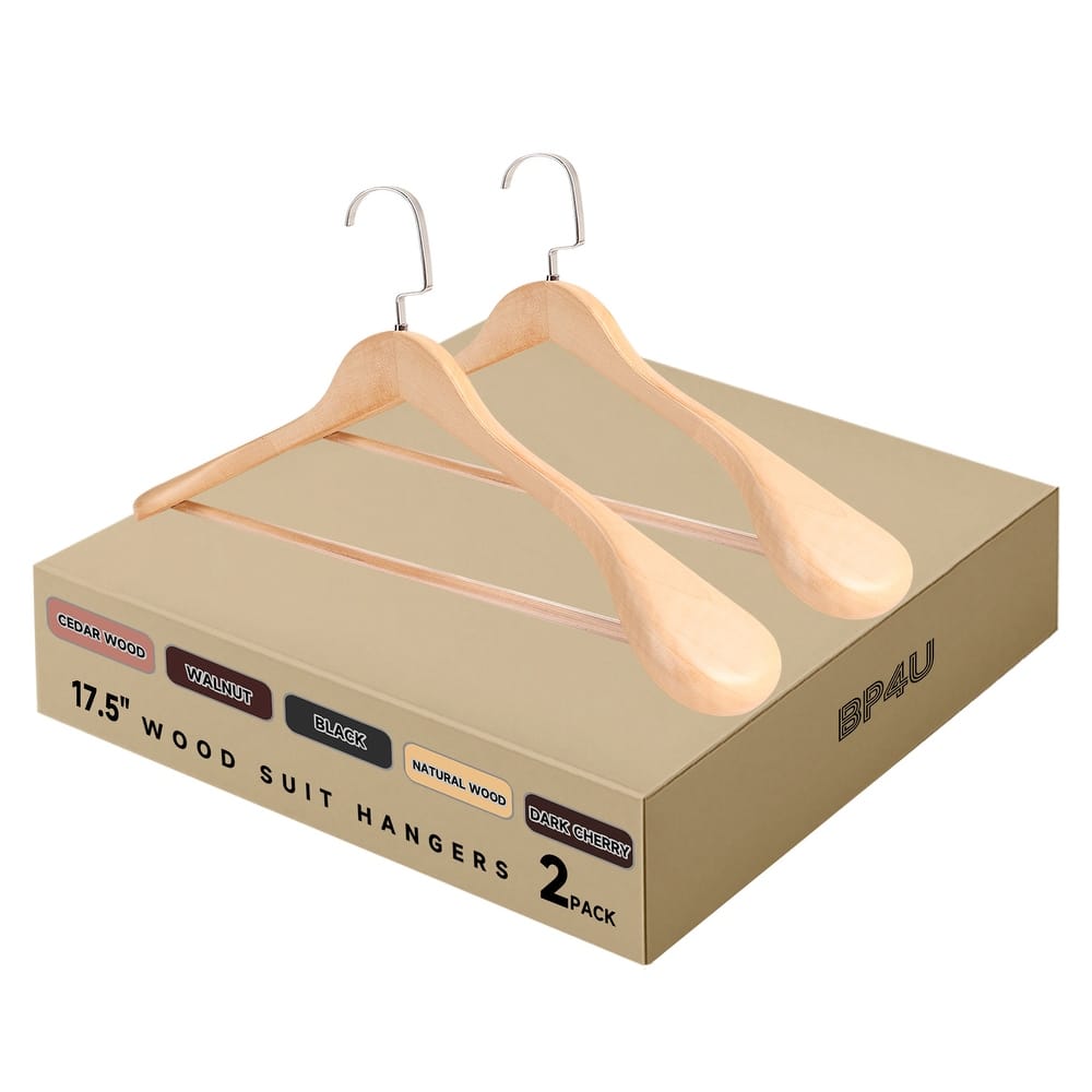 BP4U Premium Wide Shoulder Wooden Suit Hangers, 17.5-Inch Heavy-Duty Solid Wood Coat Hangers for Men's Clothes