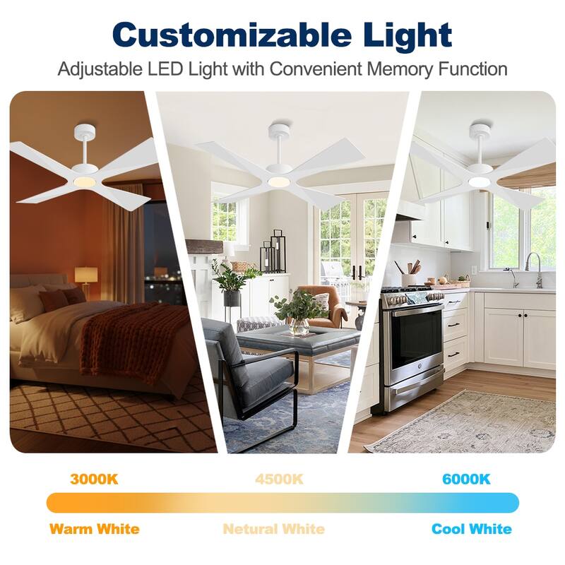 MLiAN 54 In. 4 -ABS Blades Wet Rated Outdoor Ceiling Fan with Remote