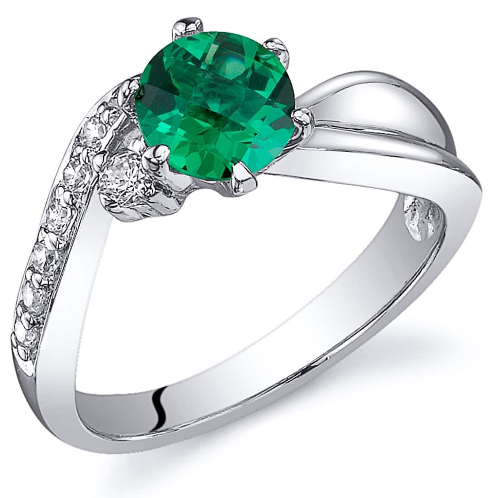 Sterling Silver 0.75 ct Created Emerald Birthstone Ring