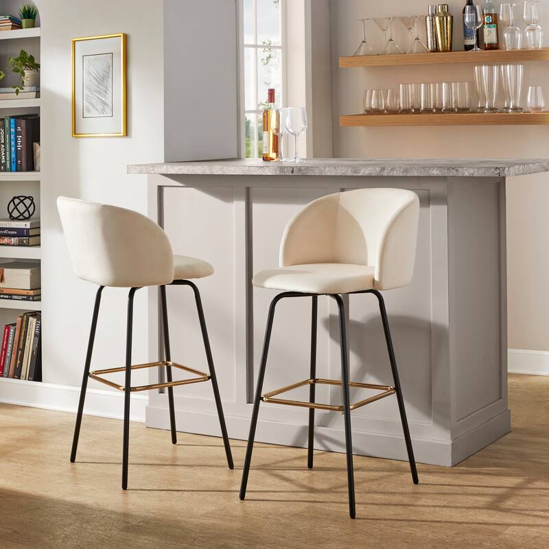 Silver Orchid Harding 30" Fixed-Height Swivel Bar Stool with Metal Legs (Set of 2)