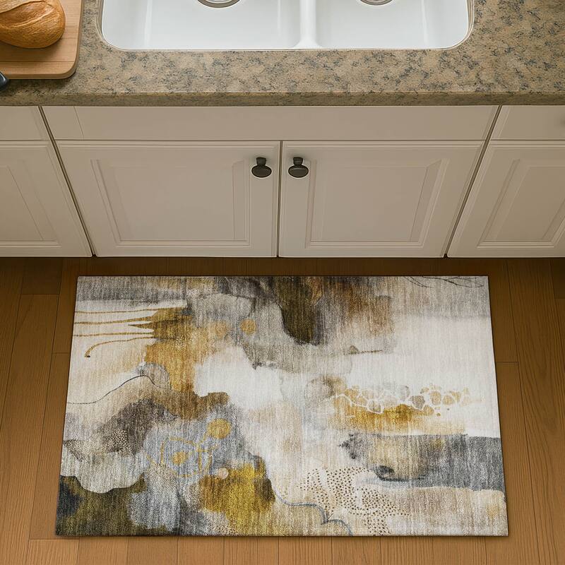 Premium Washable Super Soft Abstract Contemporary Mayfield Rug - Mocha - 1'8" x 2'6"