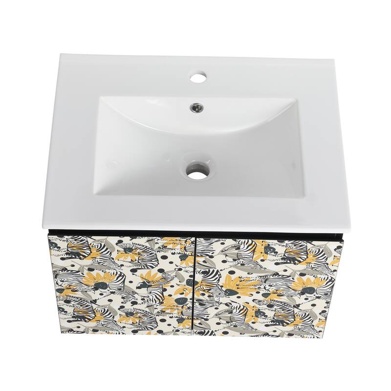 24" Floating Wall-Mounted Bathroom Vanity with Soft-Close Doors, Ceramic Sink, Eco-Friendly Plywood Base