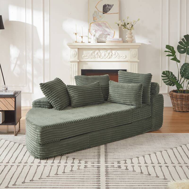 78.5-Inch Corduroy Semi-Circular 2-in-1 Sofa Bed,Designer Recliner with Pillow - Green-Left Side Facing
