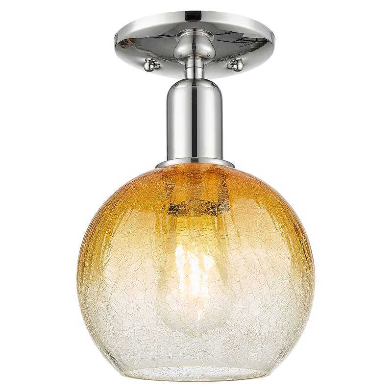 Innovations Lighting Downtown Urban - Brookhaven Globe - 1 Light 8" Semi-Flush Mount Light - Polished Nickel/Amber Shade