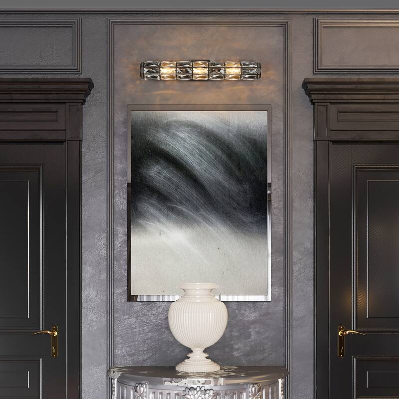 Aulia Modern Crystal 3-Light Glass Wall Sconces Black Bathroom Vanity Lights - 23.5'' L x 3.5'' W x 3.5'' H