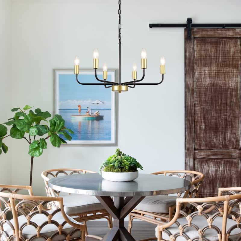 Modern Chandelier, Farmhouse Chandelier, 6-Light Metal Candle Style Chandelier for Dining Room Living Room Bedroom Kitchen