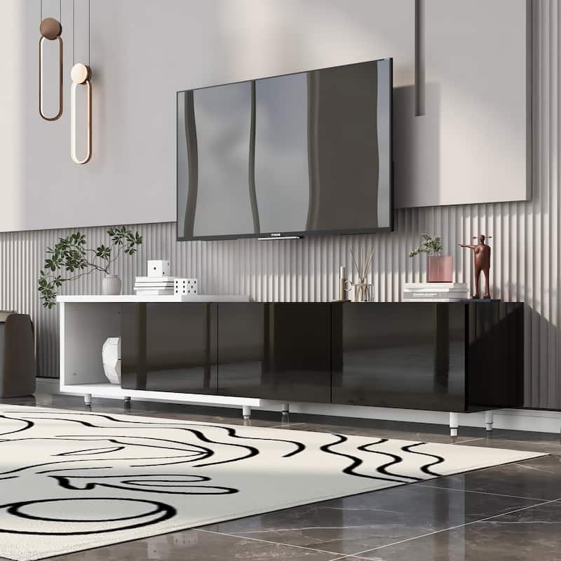 70.1"-100" Adjustable TV Stand with Storage, Modern Entertainment Center for TVs up to 80", Extendable Media Console - Black