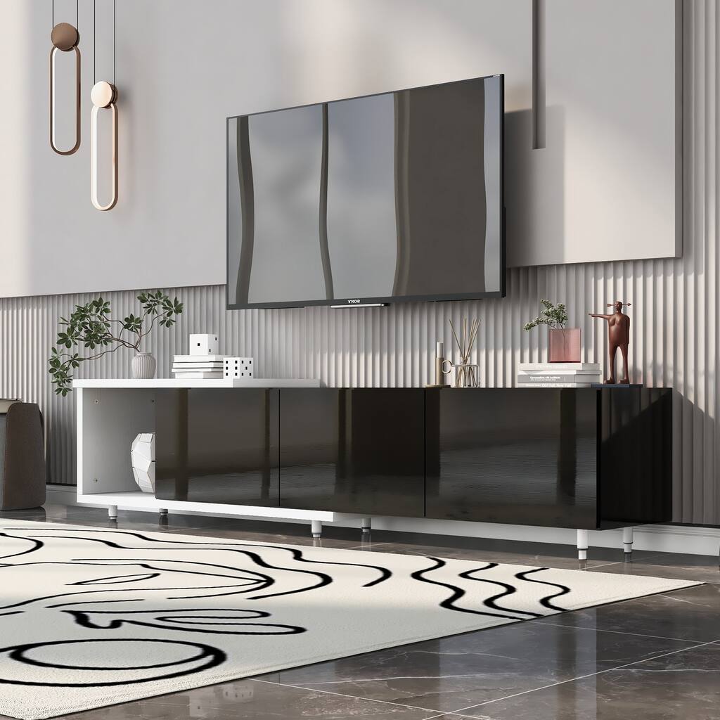 Black Modern Extendable TV Stand with 3 Drawers & Shelf for TVs Up to 80"