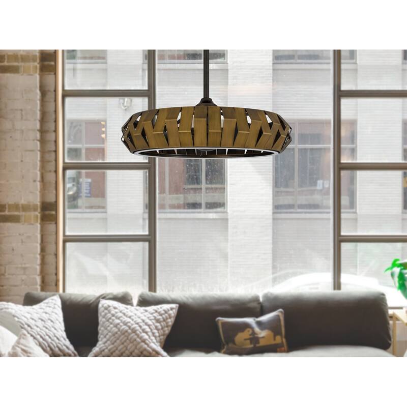 Hilo 17" Height Bronze Patina Metal Fan Light With Led Light - One Size