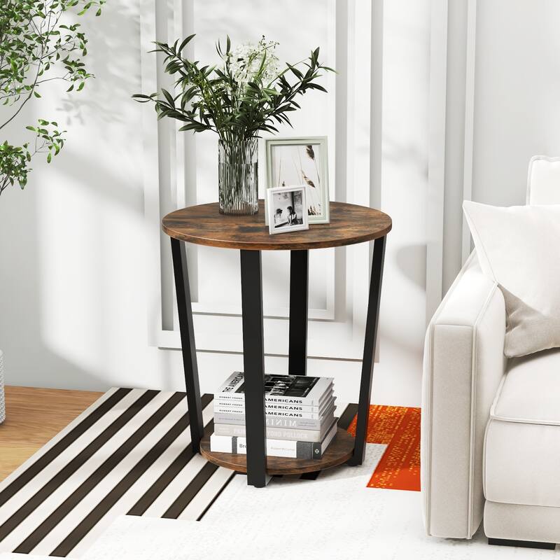 Multifunctional 2-Tier Round Side Table with Storage Shelf and Metal Frame - 19.5" x 19.5" x 22.5" (L x W x H)