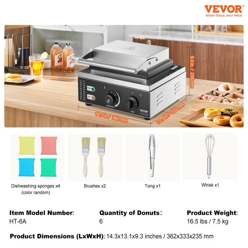 VEVOR Electric Donut Maker Commercial Doughnut Machine with Non-stick Surface for Restaurant and Home Use