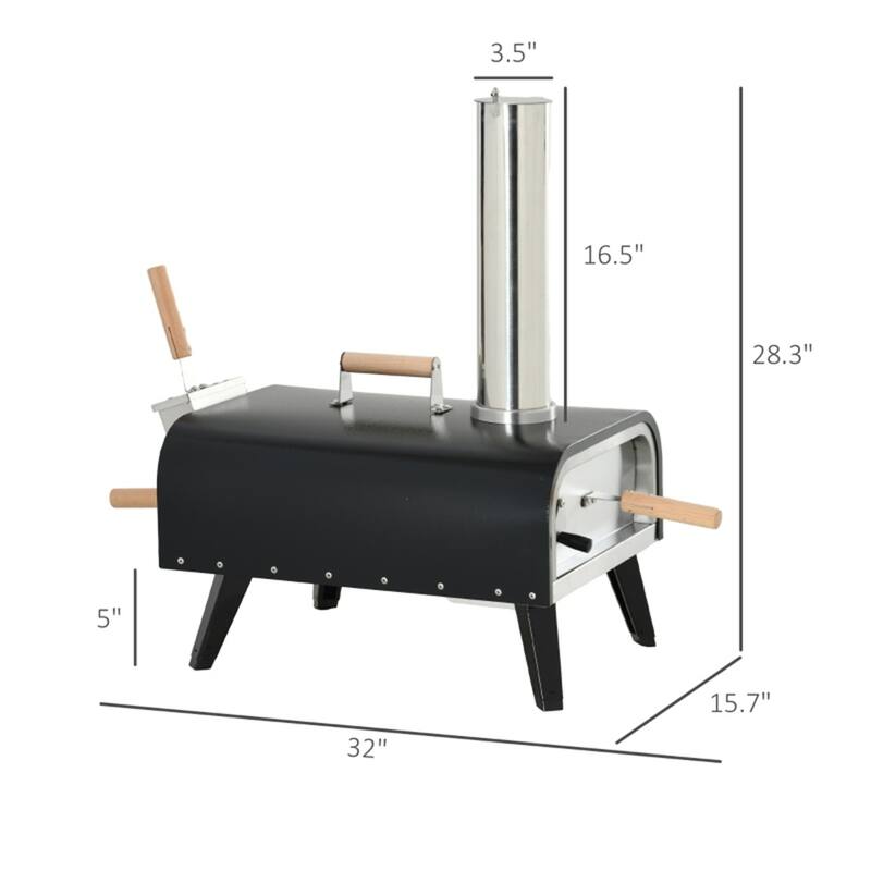 Portable Pellet Pizza Oven with Cordierite Stone Thermometer and Foldable Legs for Outdoor Cooking - 32" L x 15.75" W x 28.25" H