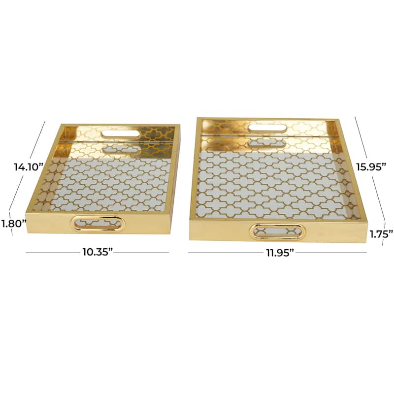 Plastic Geometric Mirrored Living Room Decor Tray - Set of 2 Gold - Roche River Decor