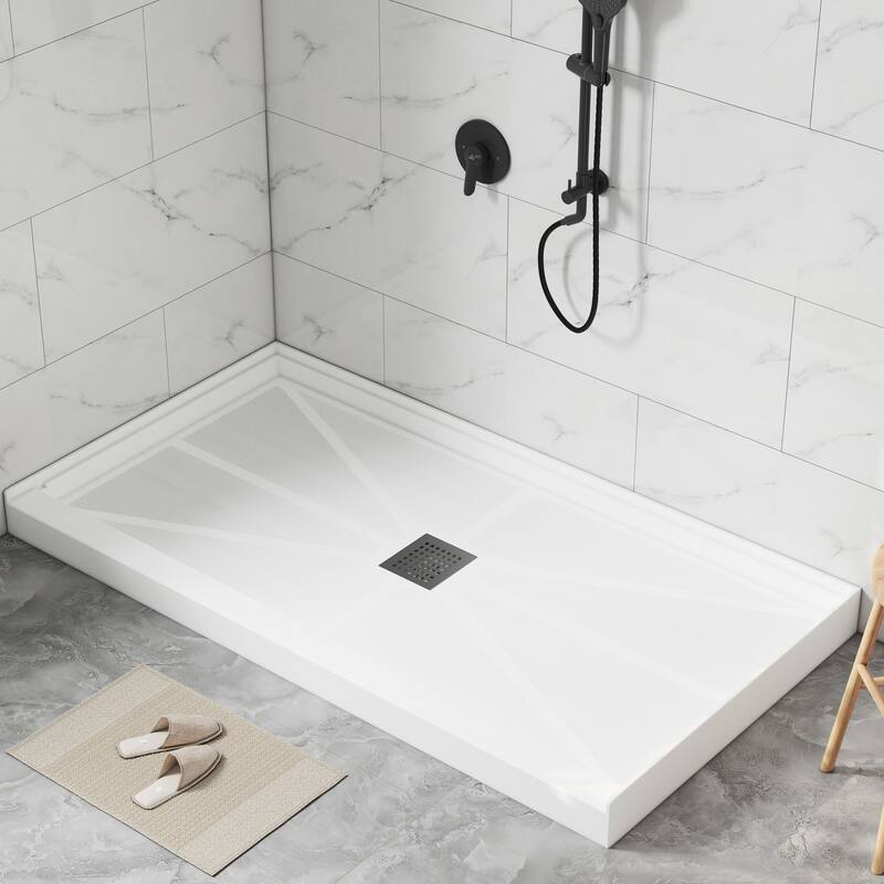 60 in. x 32 in. Elegant White Single Threshold Anti-slip SMC Rectangular Shower Base with Drain and Stainless Steel Drain Cover