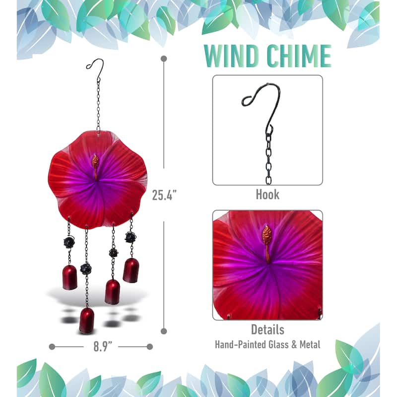 CoTa Global Red Flower Wind Chime - Handmade Glass And Metal Chime - 25.60 Inches