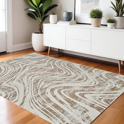 Bicus Distressed Abstract Modern Stain Resistant Woven Durable Area Rug By HomeRoots