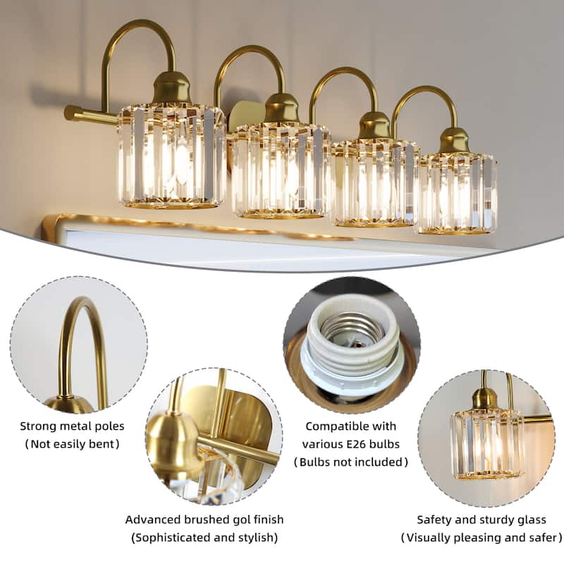 ExBrite Modern Rose Gold Dimmable Bathroom Crystal Vanity Lights