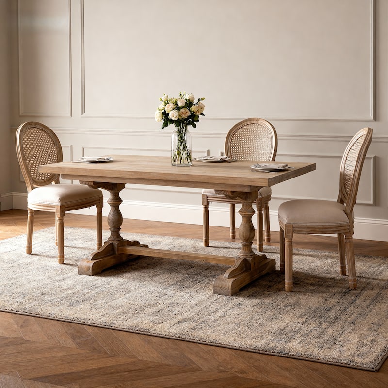 Anmytek French Country Solid Wood Dining Chairs with Rattan Back Set of 2 Beige