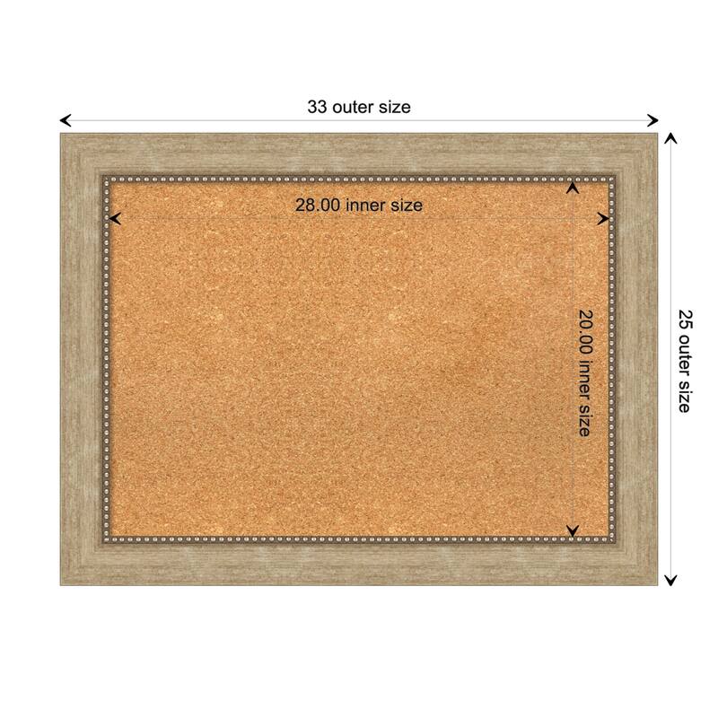 Astor Champagne Framed Natural Corkboard Bulletin Board, Organization Board, Pin Board - Board Size 28x20