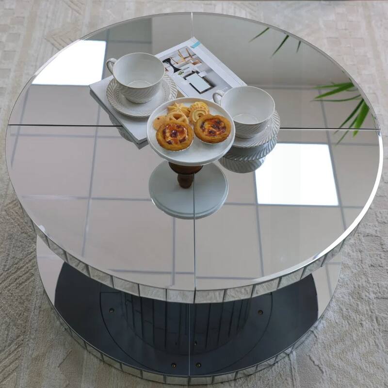 Luxurious Double-Tier Round Mirror Table for Stylish Living Rooms