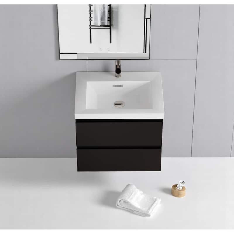 30" Floating Bathroom Vanity with Sink, Modern Wall-Mounted Cabinet, Resin Countertop, Soft Close Drawers