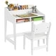 preview thumbnail 1 of 14, Qaba Kids Desk and Chair Set, Children Study Table with Storage and Shelves, Student Writing Desk, Natural Wood White
