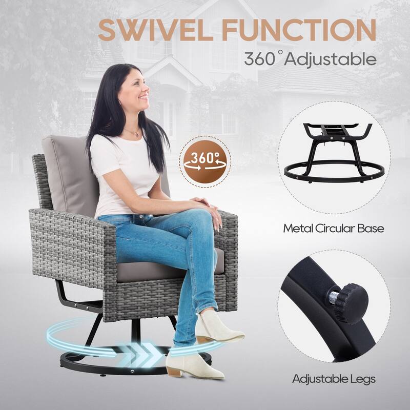 6-Piece Wicker Patio Conversation Set with Swivel Chairs