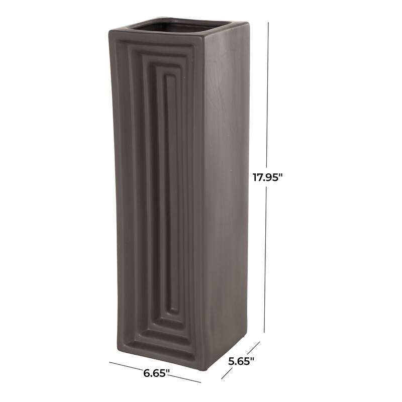Ceramic Geometric Concaved Rectangular Vase - Black - Roche River Decor