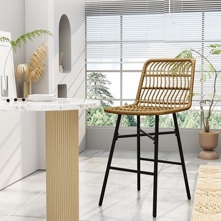 Patio Bar Stools Rattan Bar Chairs Set Of 4, Outdoor PE Rattan Bar