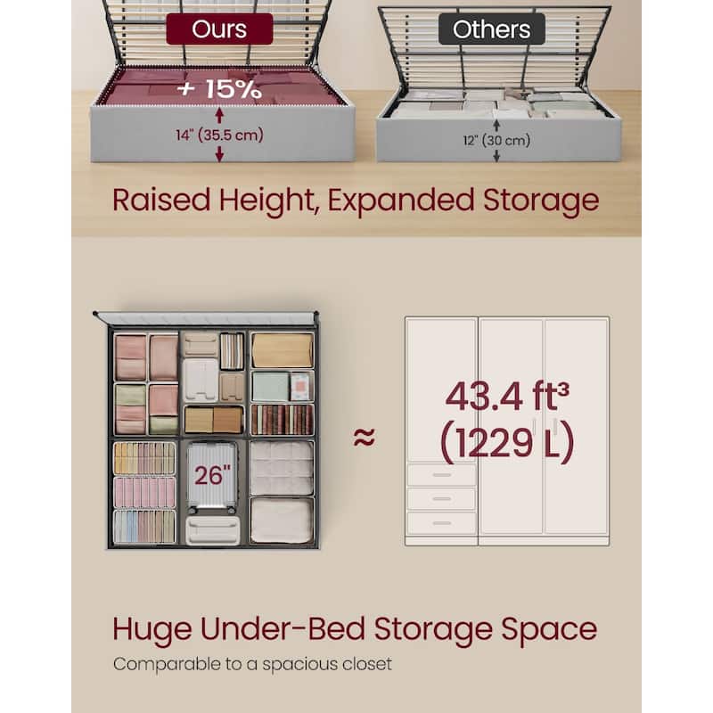 King Size Upholstered Storage Bed Frame with Hydraulic Lift