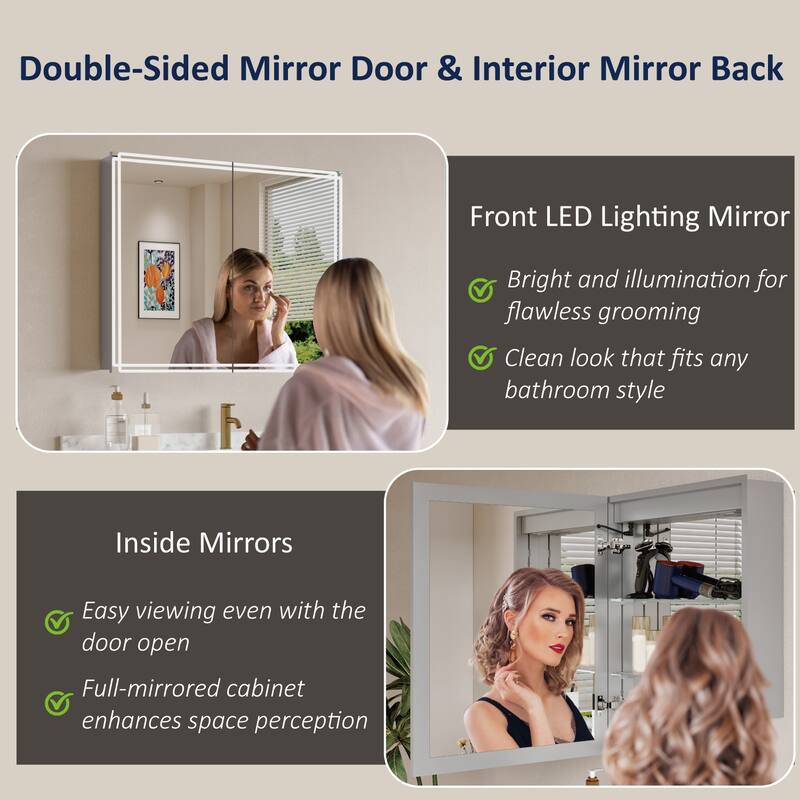 Alita Aluminum LED Medicine Cabinet with Mirror, Dimmable Light, Anti-Fog, Adjustable Shelves, Recessed or Wall Mount