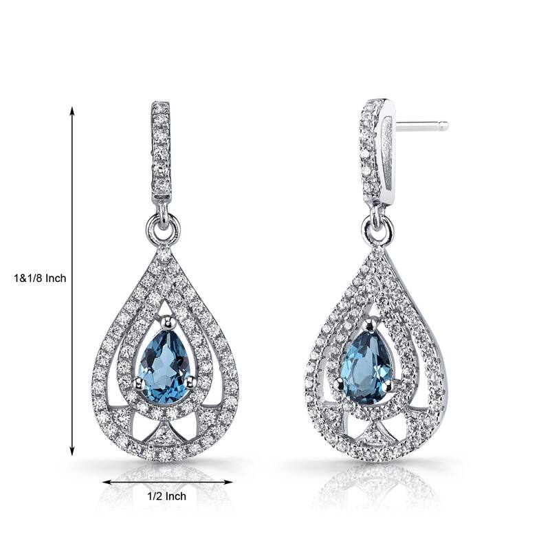 Sterling Silver 1ct London Blue Topaz Pear Dangling Earrings
