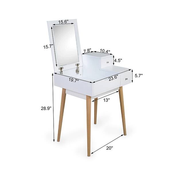 Wooden Vanity Desk with Flip top Dressing Mirror, Sliding Drawers
