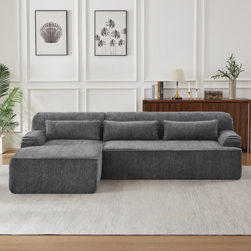 Chenille L-Shape Sectional Sofa, Minimalist Oversized Sleeper Couch, No Assembly Required - Grey