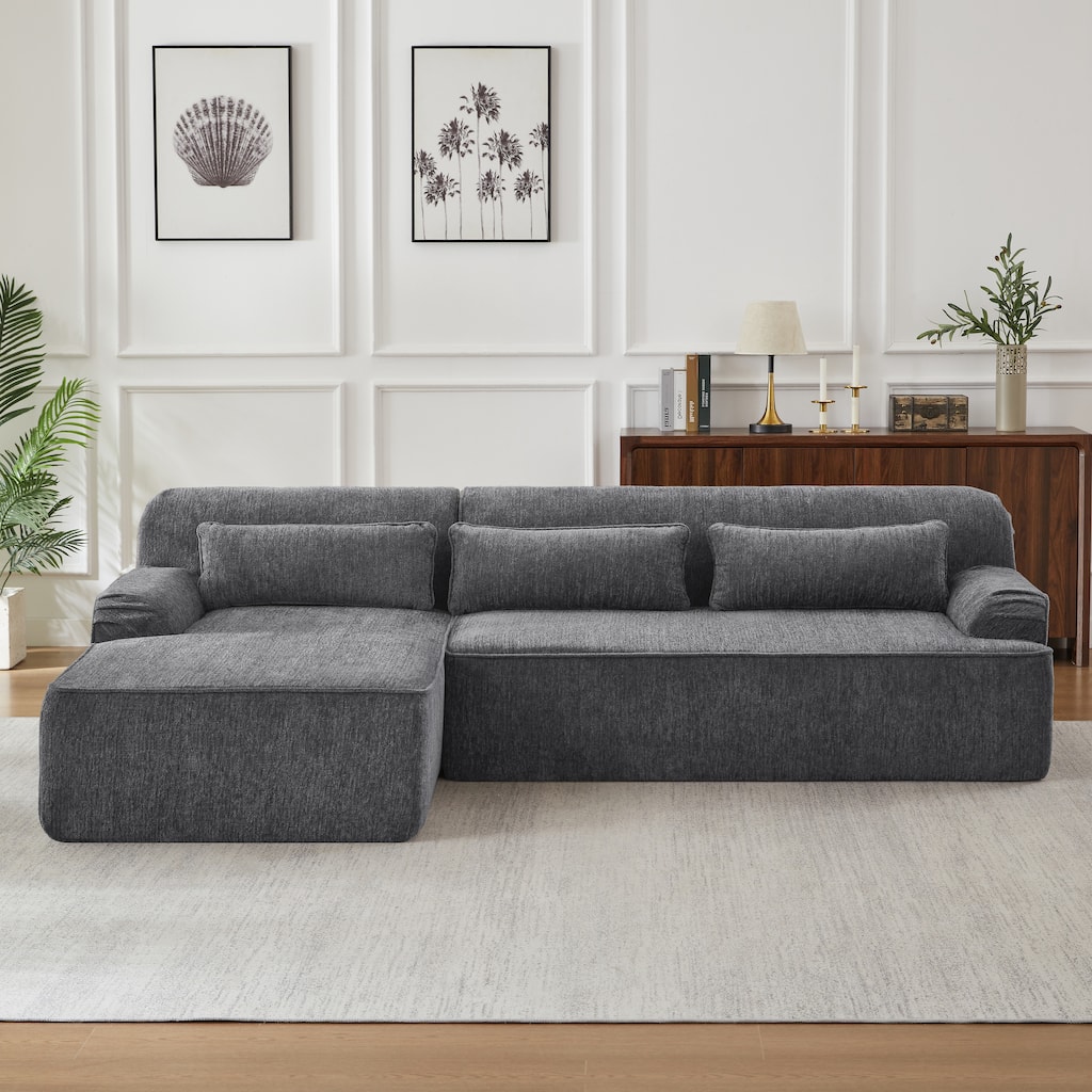 Chenille L-Shape Sectional Sofa, Minimalist Oversized Sleeper Couch, No Assembly Required