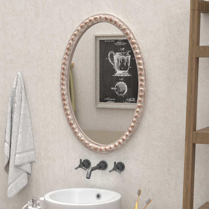 COZAYH Distressed Wood Frame Accent Mirror, Rustic Farmhouse Style Decorative Wall Mirror